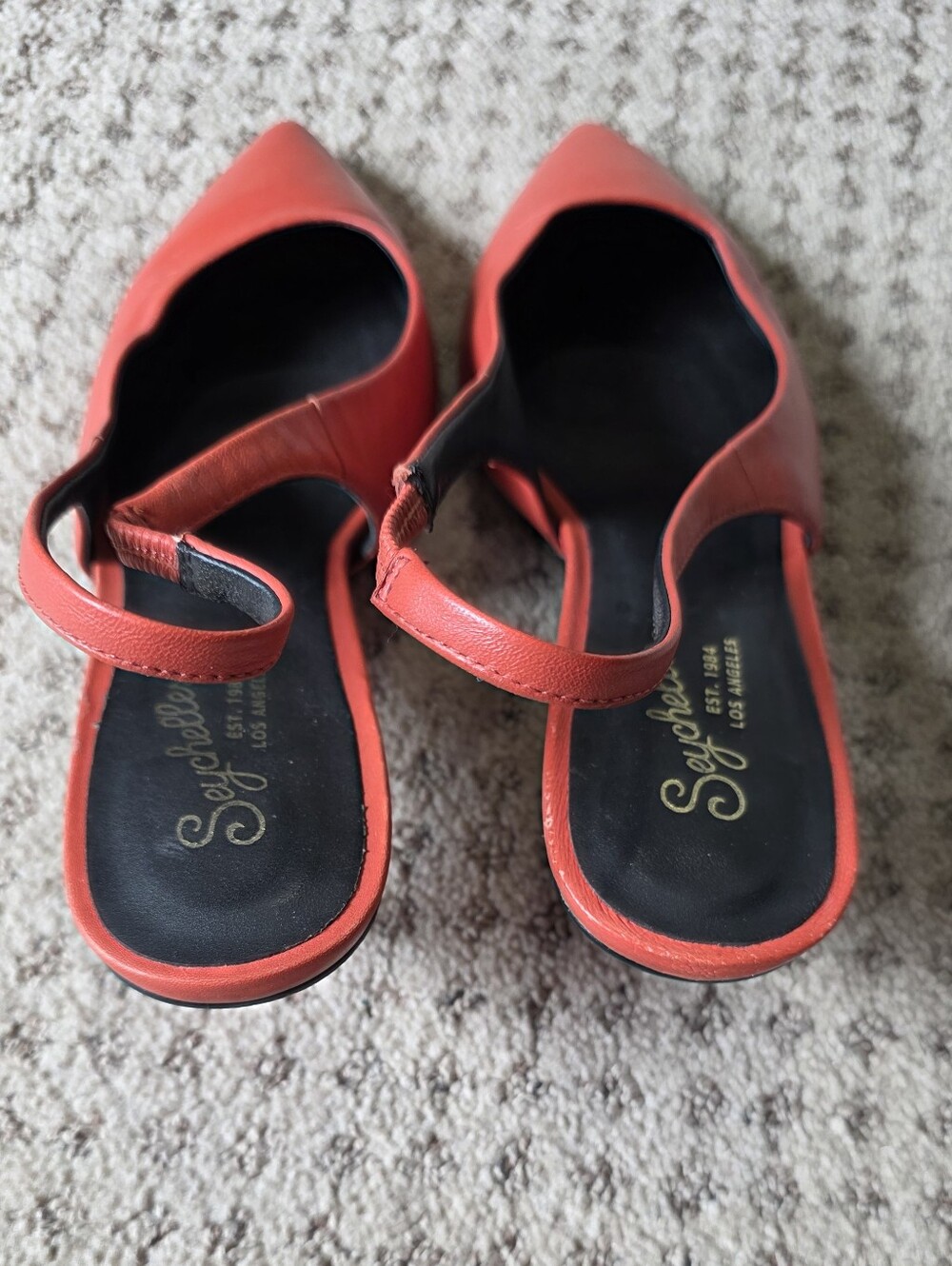 Seychelles Orange Leather Pointed Slingback Pumps - Picture 3 of 6
